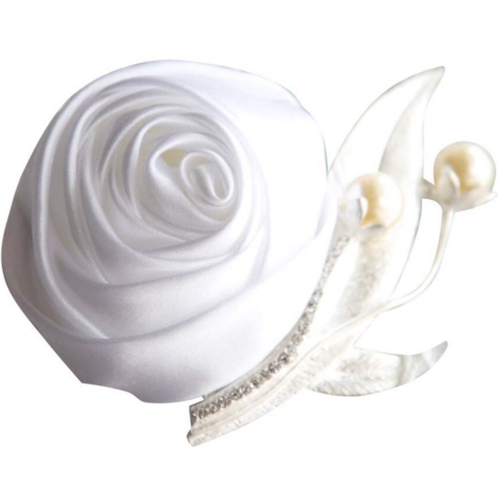 White Satin boutonniere with pearl